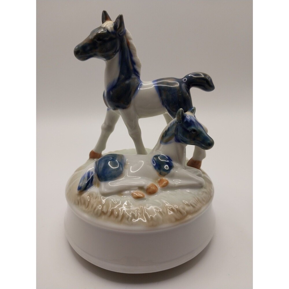Vtg Japan OTAGIRI Music Box ~ Two Foals / Home on the Range ~ 6" x 4.25" EUC